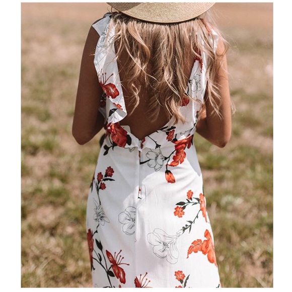 Floral Wrap White Maxi Dress - Picture 4 of 5